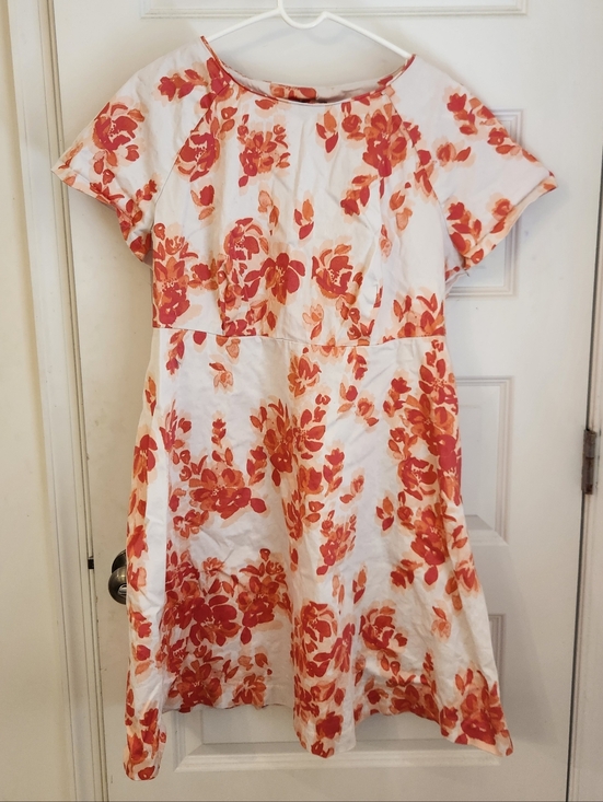 Dresses & Skirts - Midi Floral Dress Covington Woman Size 16W White Red Pink Short Sleeved #1292